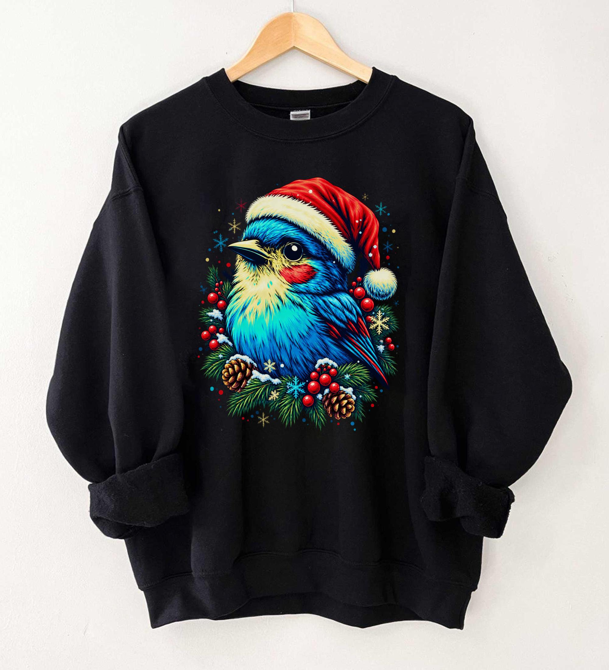 Christmas Bird Sweatshirt Winter Holiday Bird Graphic Christmas Gift For Bird Lovers