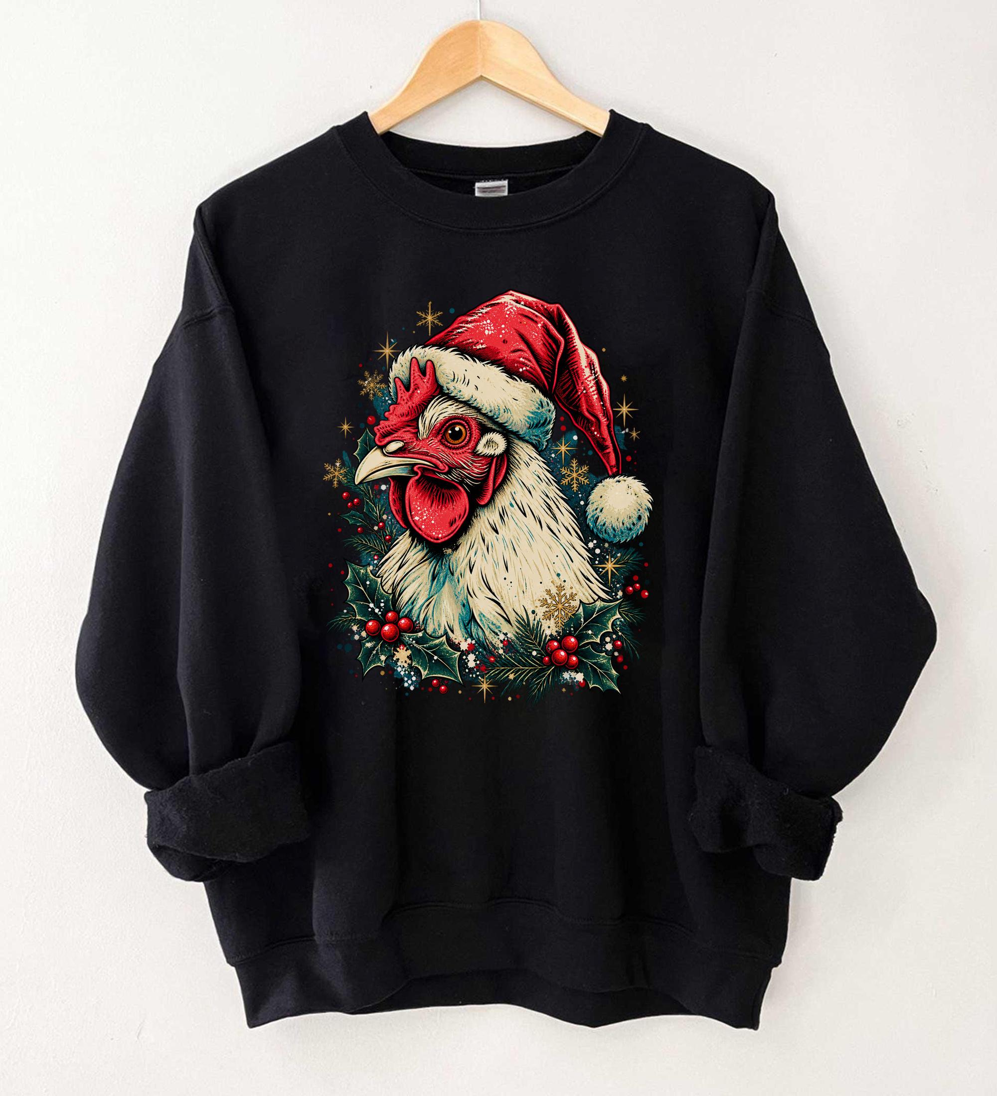 Christmas Chicken Sweatshirt Funny Xmas Farm Animal Graphic Holiday Gift For Farmers