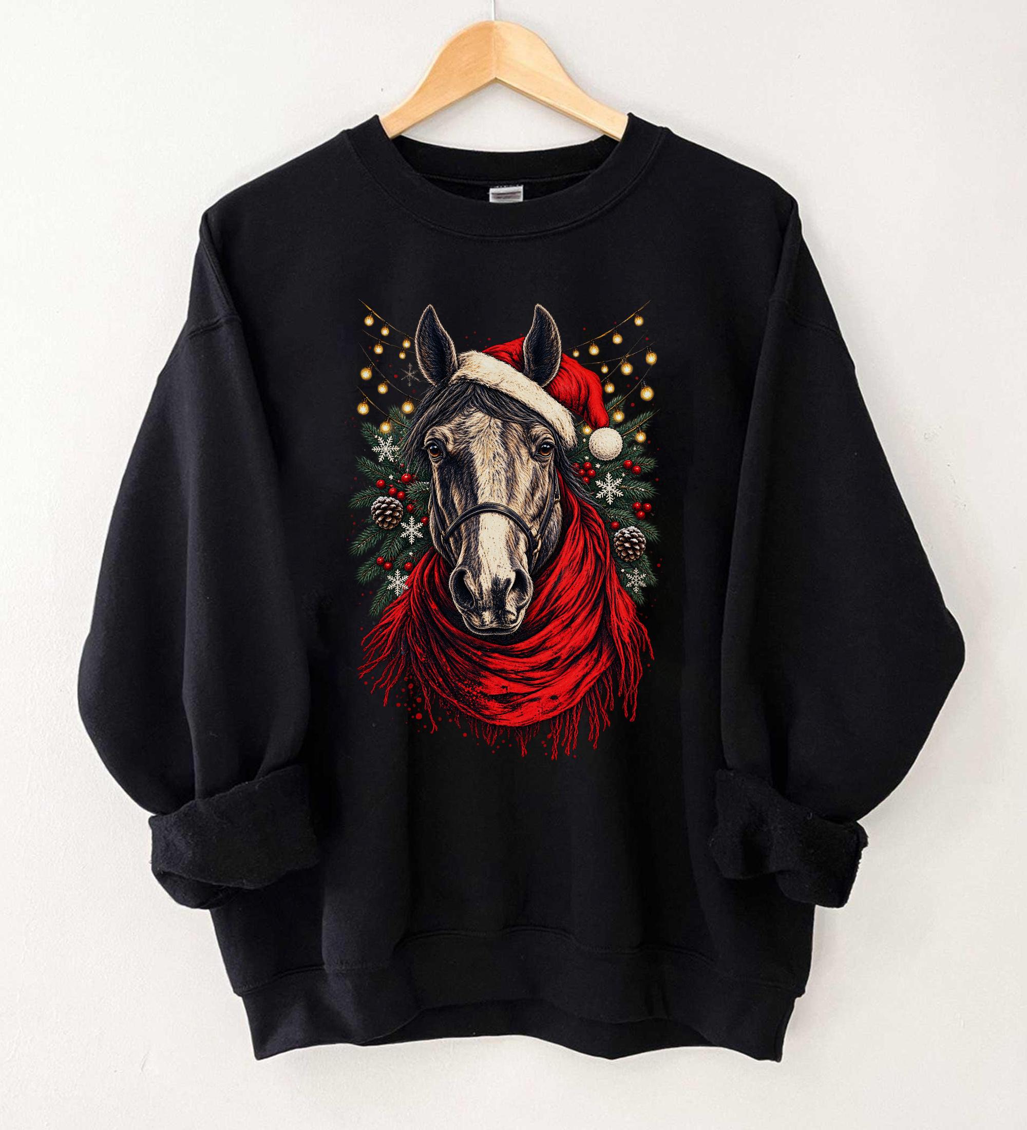 Christmas Horse Sweatshirt Equestrian Holiday Horse Graphic Christmas Gift For Horse Lovers