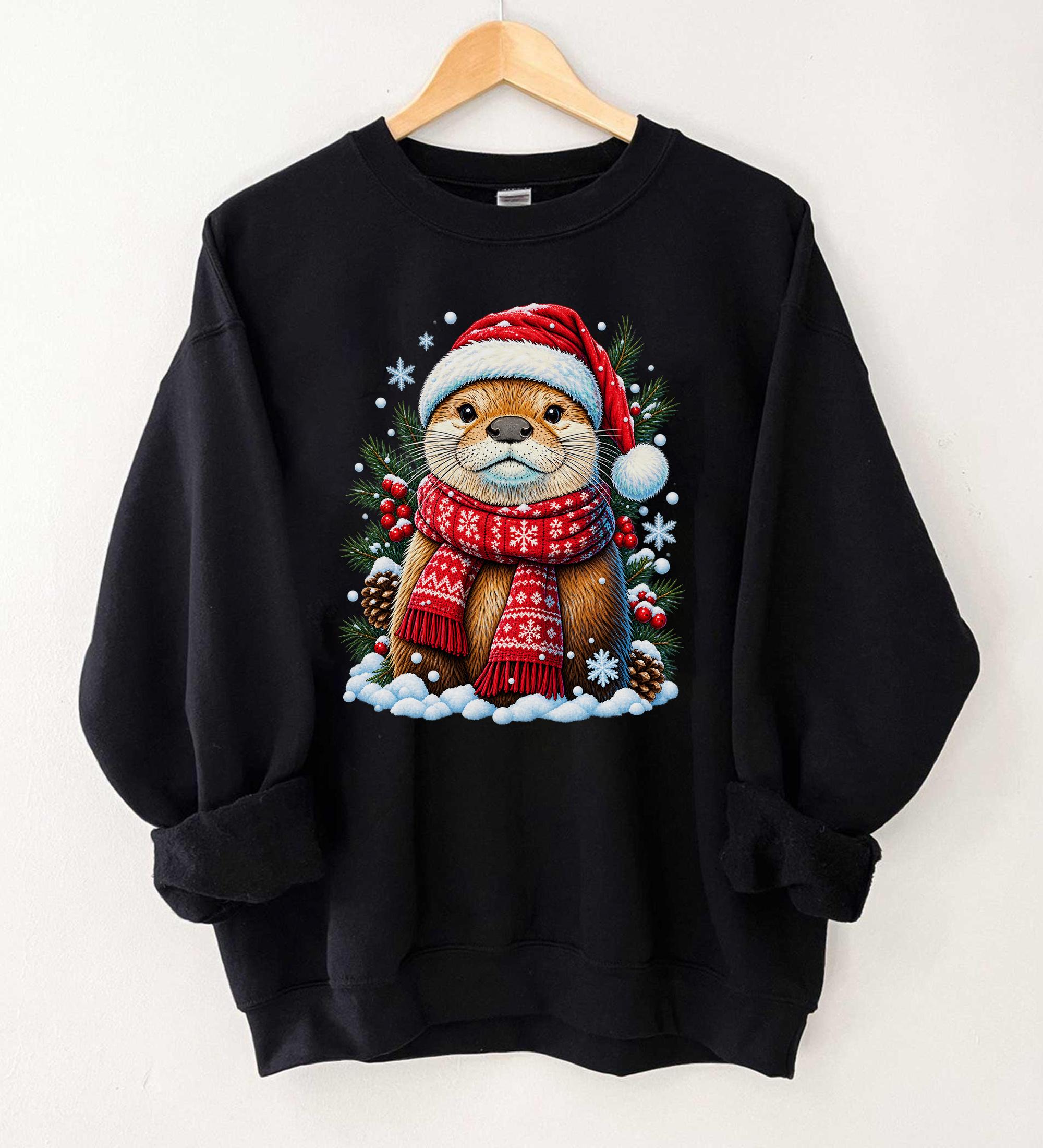 Christmas Otter Sweatshirt Funny Holiday Otter Graphic Christmas Gift For Otter Lovers