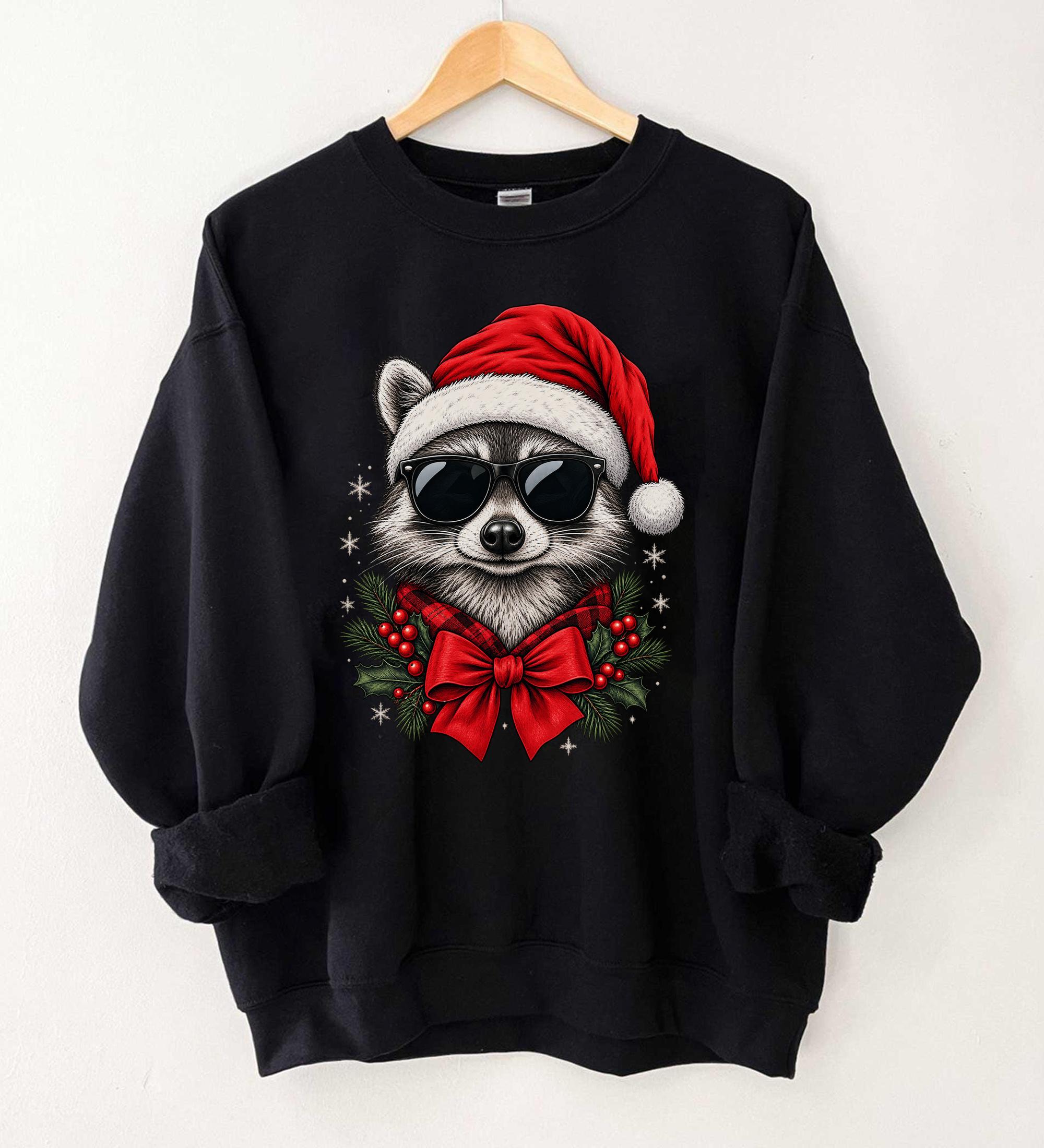 Christmas Raccoon Sweatshirt Funny Holiday Raccoon Graphic Christmas Gift For Raccoon Lovers
